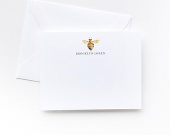 Papelería personalizada con ilustración de abeja / Juego de 10 tarjetas de notas personalizadas con abeja / Papelería personalizada / Juego personalizado de abejorro
