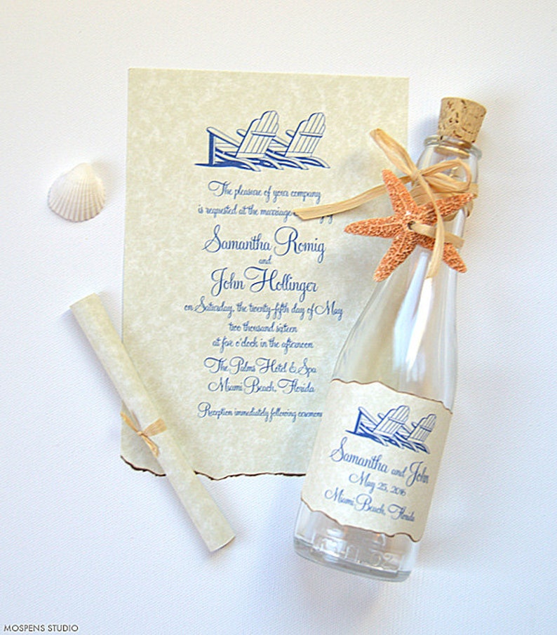 Beach Wedding Invitations Message In A Bottle Adirondack Etsy