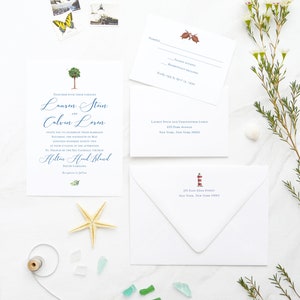 Beach Wedding Invitations - Hilton Head Island Wedding - Seaside Wedding - Tropical Wedding Invitation - Watercolor Wedding - Printed