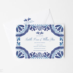 Blue Watercolor Save The Dates - Blue and White Save The Date Cards - Blue Wedding - Mexican Wedding - Spanish Talavera Wedding - Printed