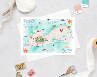 Save The Date Cards, Key West Save the Date Cards, Destination Wedding Save the Date Map, Beach Wedding Save the Date, Key West Map