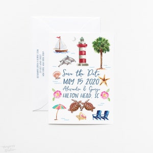 Beach Wedding Save The Date - Beach Wedding - South Carolina Wedding - Hilton Head Island Wedding - Watercolor Wedding - Printed