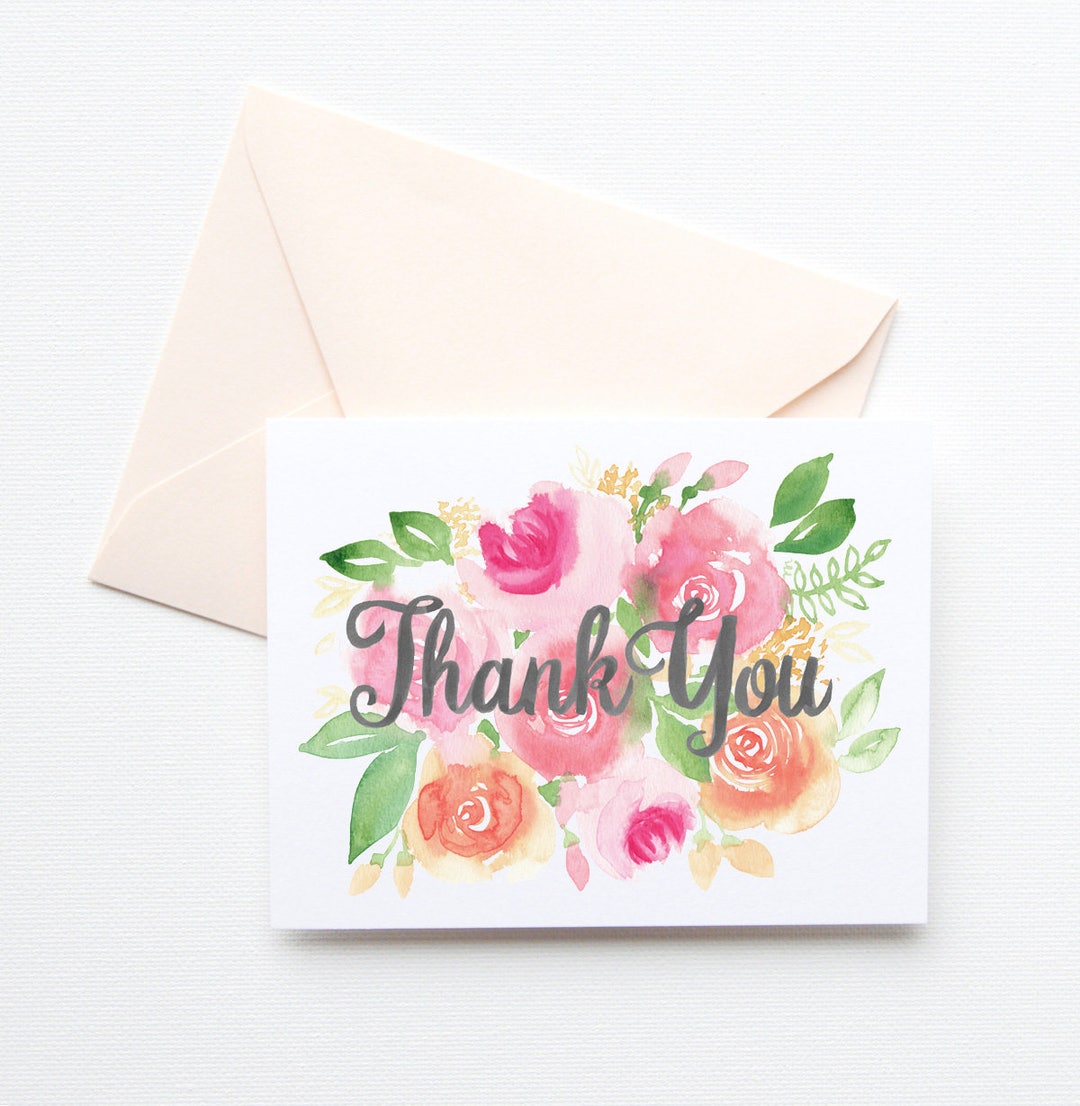 Floral Thank You Cards Set of 8 Watercolor Flowers Thank You - Etsy