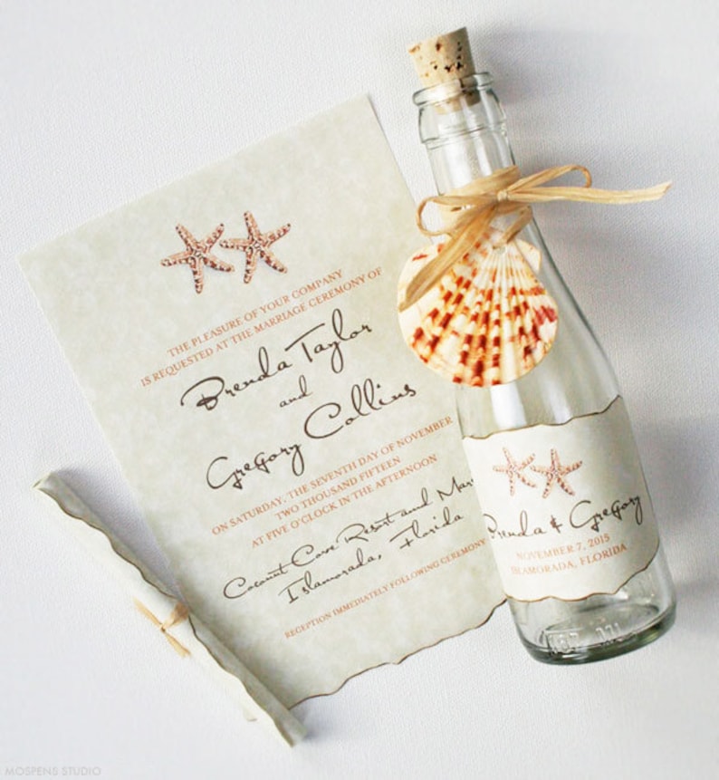 Beach Wedding Invitations Message In A Bottle Painted Etsy