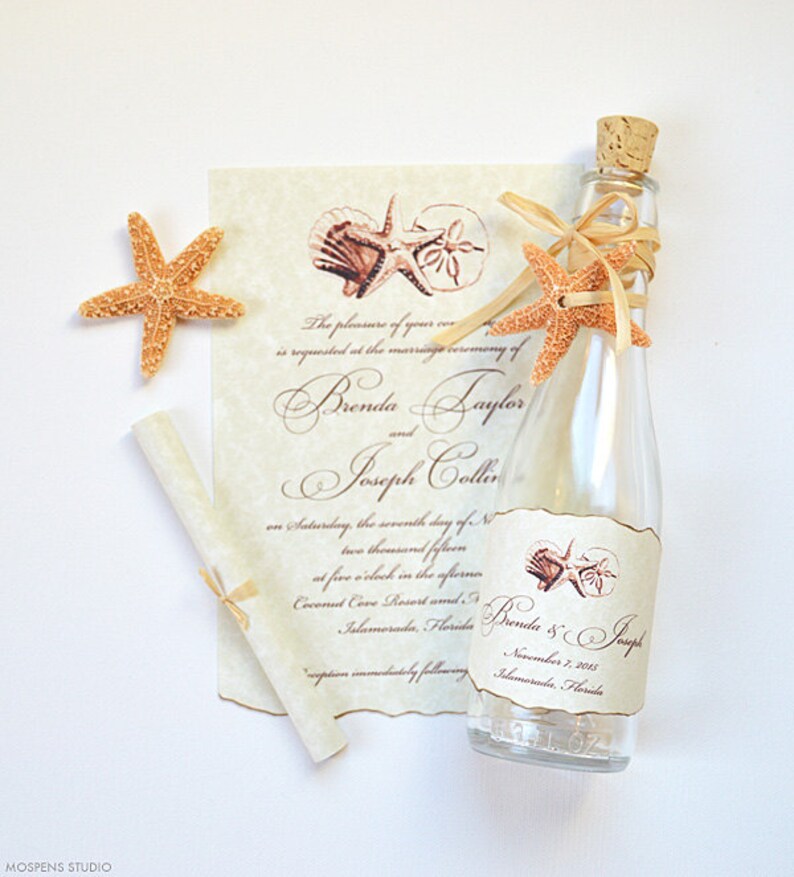 Beach Wedding Invitations Destination Invitations Bottle Etsy