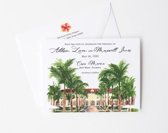 Save The Date Cards - Wedding Save The Dates - Florida Wedding - Key West Wedding - Watercolor Wedding - Casa Marina Venue - Printed