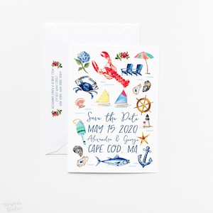 Nautical Save The Date - Nautical Wedding - Watercolor Wedding - Massachusetts Wedding - Coastal Wedding - Cape Cod Wedding - Printed Card