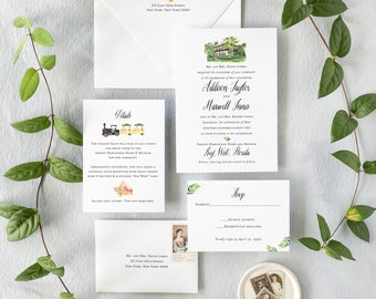 Florida Wedding Invitation - Key West Wedding Invitations - Watercolor Wedding - Modern Wedding - Ernest Hemingway Home Watercolor - Printed