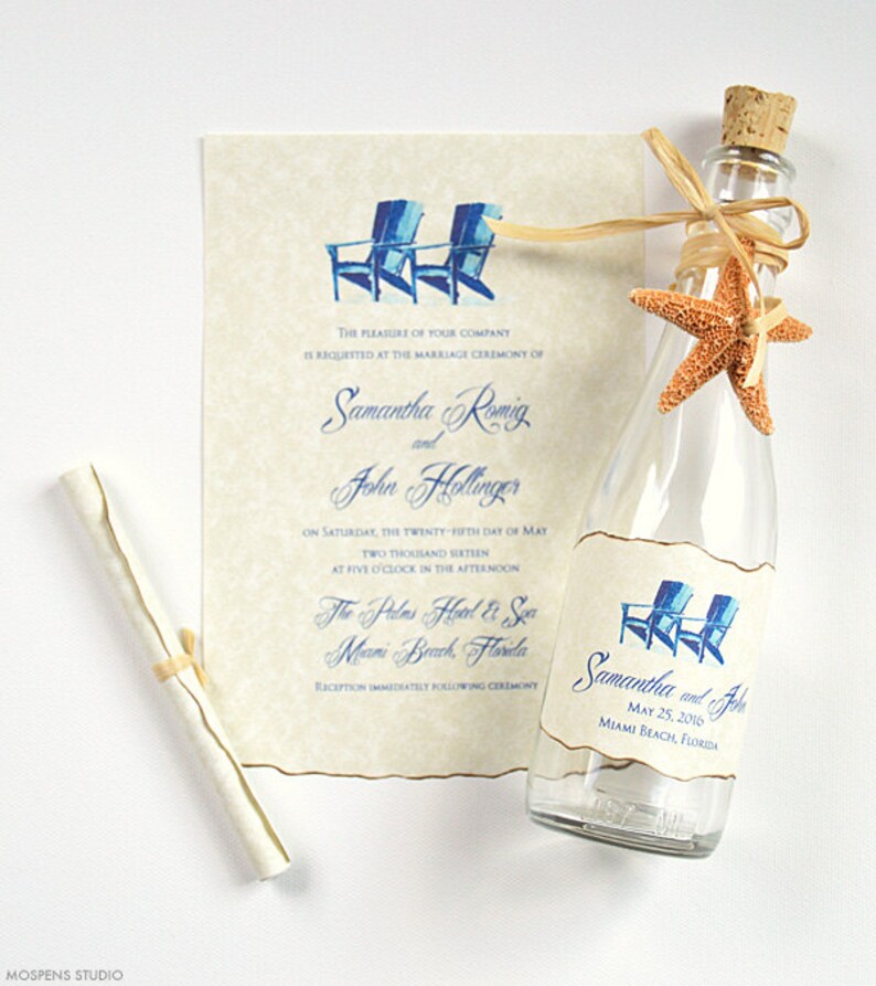 Beach Wedding Invitations Destination Invitations Bottle Etsy