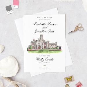Watercolor Save The Date Cards, Wedding Save the Dates, Whitby Castle Rye New York Save the Date, Watercolor Wedding, Wedding Save the Dates