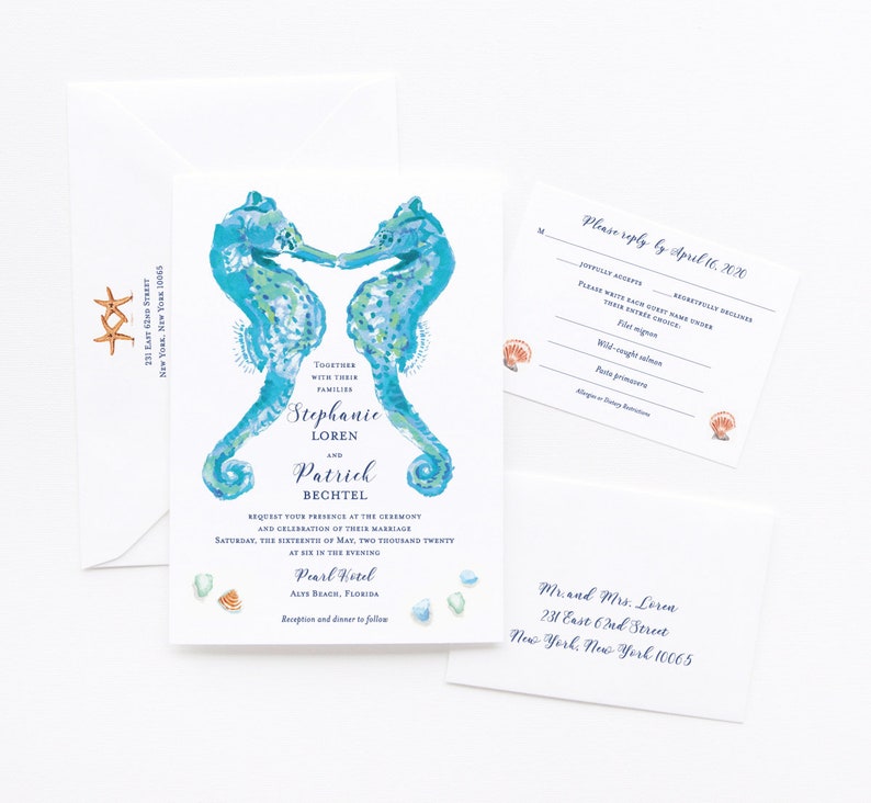 Beach Wedding Invitations  Seahorses Wedding Invitation  image 1
