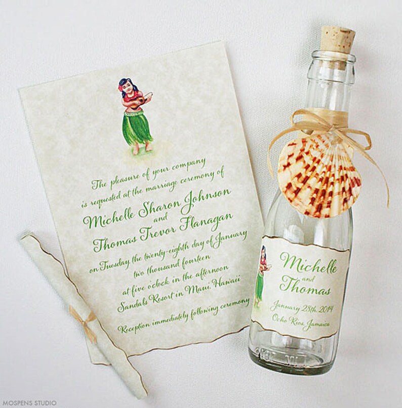 Beach Wedding Invitations Destination Bottle Wedding Etsy