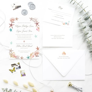 Beach Wedding Invitation - Seashell Wedding Invitations - Seaside Wedding - Watercolor Wedding - Island Wedding - Printed