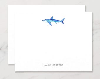 Shark Personalized Stationery Coastal Chic Beach Custom Notecard Set of 10 Thank You Cards with Envelopes