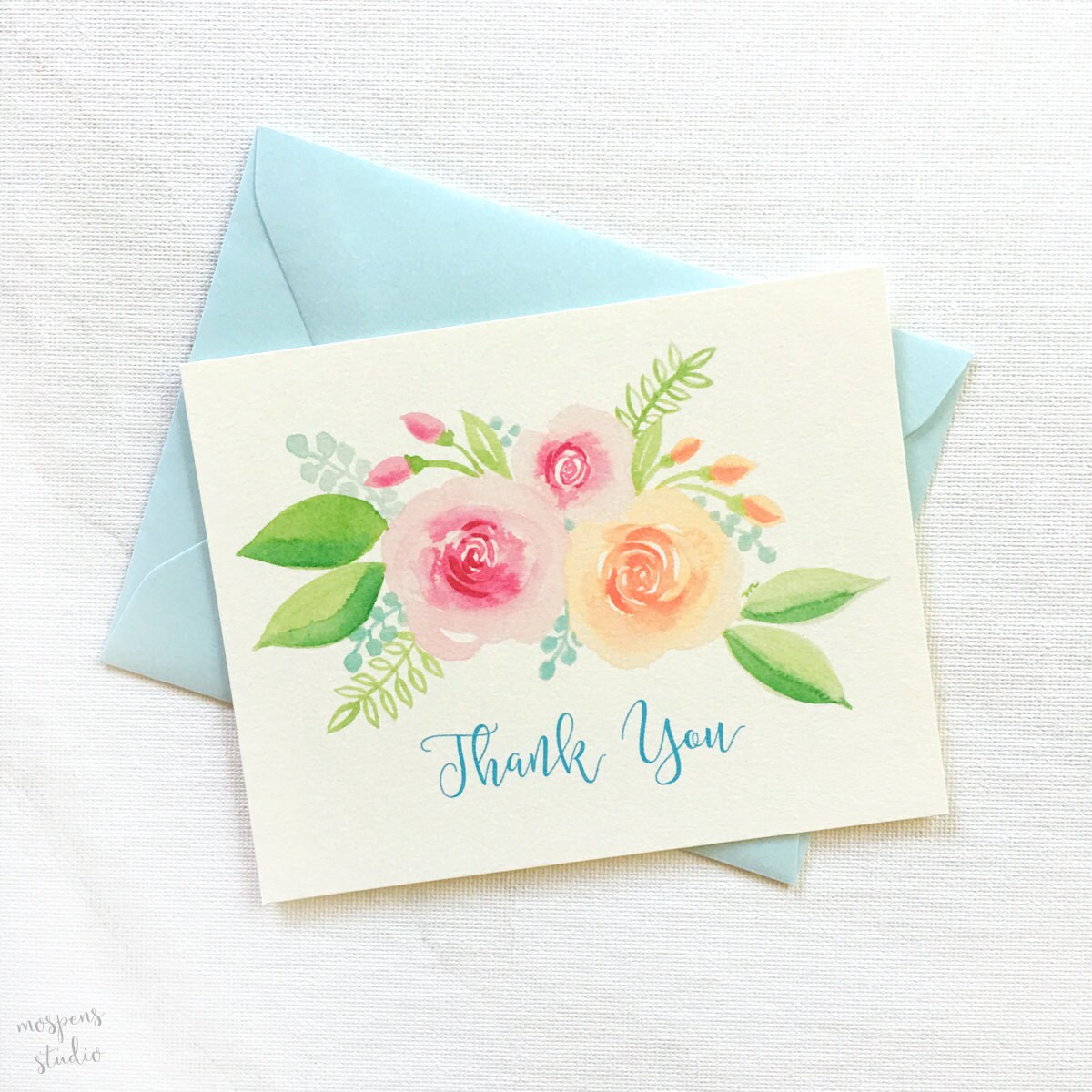 Floral Thank You Cards Set Of 8 Watercolor Flowers Thank You Etsy