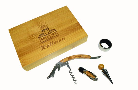 Bamboo 4-Piece Wine Tool Set. Personalized Wine Tool Set,Personalized Wedding Gift,Engraved Christmas Present,Groomsmen Gift-Wedding Gift-