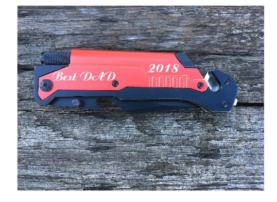1 knife.Personalized Engraved 8” Tactical spring assisted opening folding knife with Led Light and Fire Starter, Gift