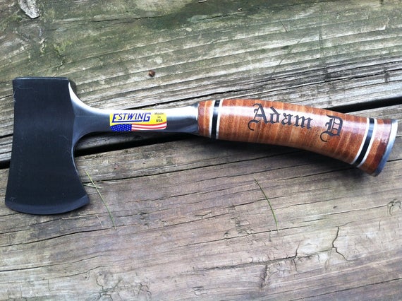 What a gift set!Personalized Engraved Axe with Engraved Leather Grip Handle Personalized Wedding gift Mans Cave, Gift for Him.