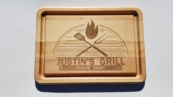 Hardwood Cutting Board, Laser cut engraving on wood design,Maple Board with juice canals,Engraved gift,Wedding,Birthday,Father's Day