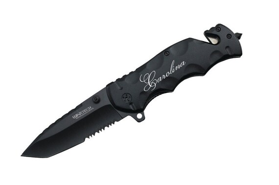 1 knife.Personalized Engraved. 8" Tactical SWAT Assisted Opening Rescue Folding Knife - BLACK, Gift