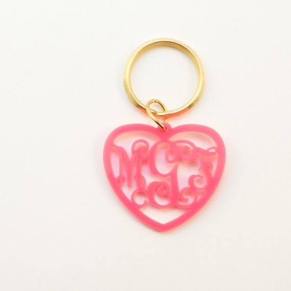Items similar to Pink Monogrammed Keychain inside of the Heart