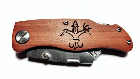 Personalized Box Cutter, Utility Knife - Engraving - Custom - Groomsmen Gift, Father's Day Gift.4" Wood Handle Utility Knif