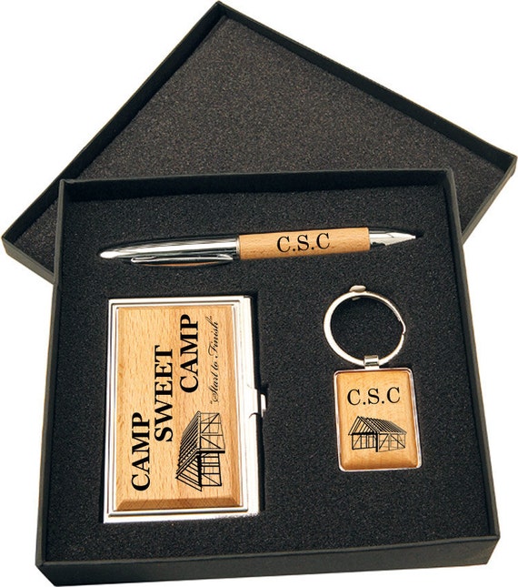 SHIPS FAST.Personalized Engraved Business Card Key Chain & Pen Gift Set.Gift Set,Engraved Gift Set,Mens Gift Set,Groom,Groomsman
