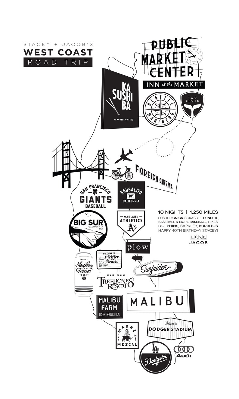 Custom Road Trip Map - Hand Drawn - Etsy