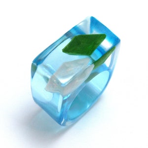 Ship ahoy maritime boat ring with hand-made folded mini boats made of light blue and blue paper on a blue ring made of resin image 5