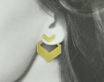 14K Gold Chevron Front Back Earrings • Geometric Ear Jacket Earrings • Arrow Double Sided Earring • Daughter Gift