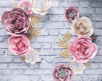 PAPER FLOWERS WALL decor, blush pink wall flowers for nursery, girl room wall art, wall hanging flowers, baby shower backdrop