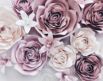 3D PAPER FLOWERS WALL decor, roses wall art, floral nursery decor, rose gold flowers, beauty salon wall hanging, baby shower decorations