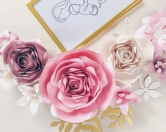 GIANT PAPER FLOWERS wall decor, 3d paper roses wall art, floral nursery blush pink backdrop, baby shower decoration