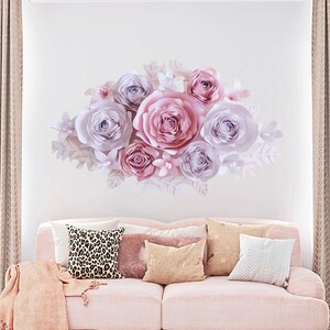 Decorazione da parete FIORI DI CARTA GIGANTI. Grandi fiori da appendere al muro. Fiore da parete 3D per la cameretta delle ragazze. Arte da parete con rose. Decorazioni floreali per baby shower