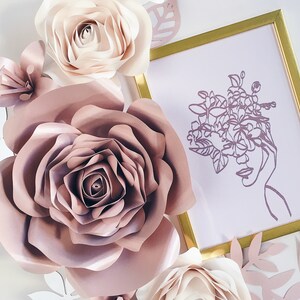 3D PAPER FLOWERS WALL decor, roses wall art, floral nursery decor, rose gold flowers, beauty salon wall hanging, baby shower decorations