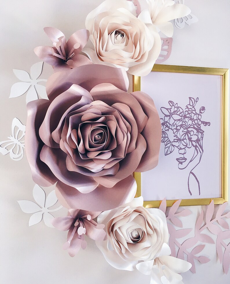 3D PAPER FLOWERS WALL Decor Roses Wall Art Floral Nursery Etsy