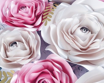 DECORAción de LA PARED DE LAS FLORES DEL PAPEL, pared de la flor del vivero, rosa de papel 3d, decoración de la pared del vivero de la niña