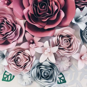 3D PAPER FLOWERS WALL decor, pink and gray floral nursery wall hanging