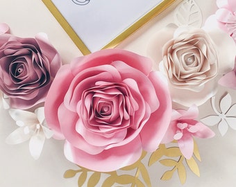 3D PAPER FLOWERS WALL decor, roses wall art, floral nursery decor, rose gold flowers, beauty salon wall hanging, baby shower decorations