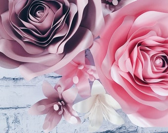 GIANT PAPER FLOWERS wall decor, blush pink roses for nursery