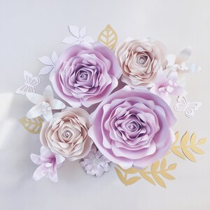 Elegant pink paper flowers for wall, Handmade flowers for girls room decor, perfect decoration for bridal shower, floral nursery wall decor