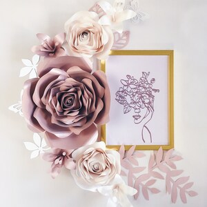 arredamento per casa e ufficio per donne, grandi fiori da appendere alla parete per la cameretta della bambina, sfondo fotografico floreale, arredamento glamour in oro rosa, arte della parete della camera da letto