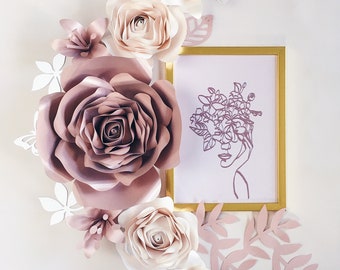GIANT PAPER FLOWERS to hang on wall, unique wall decor, modern home styling, beauty studio wall art, stylish bedroom decoration, rose gold