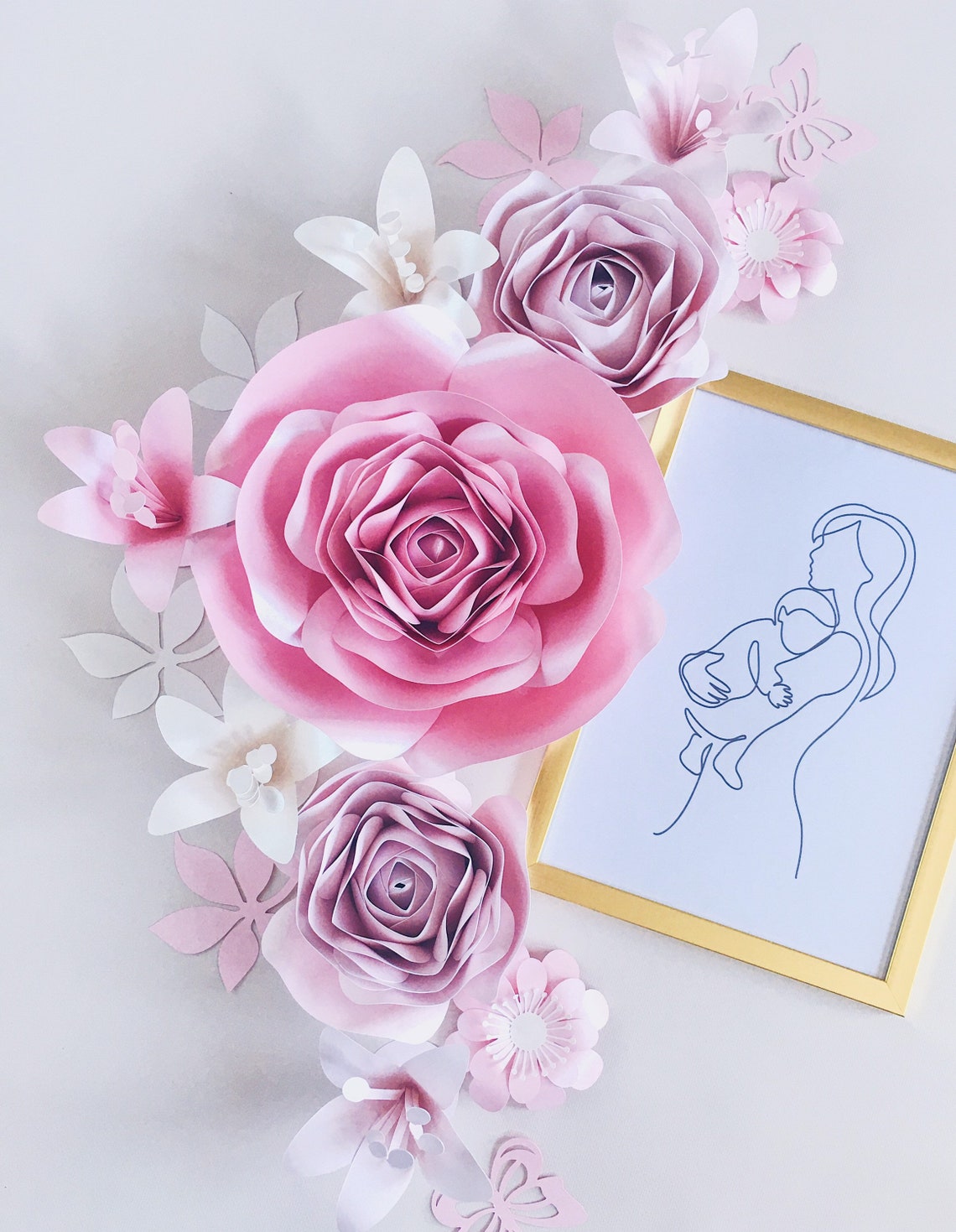 PAPER FLOWERS WALL decor Nursery flower wall 3d paper rose Etsy Polska