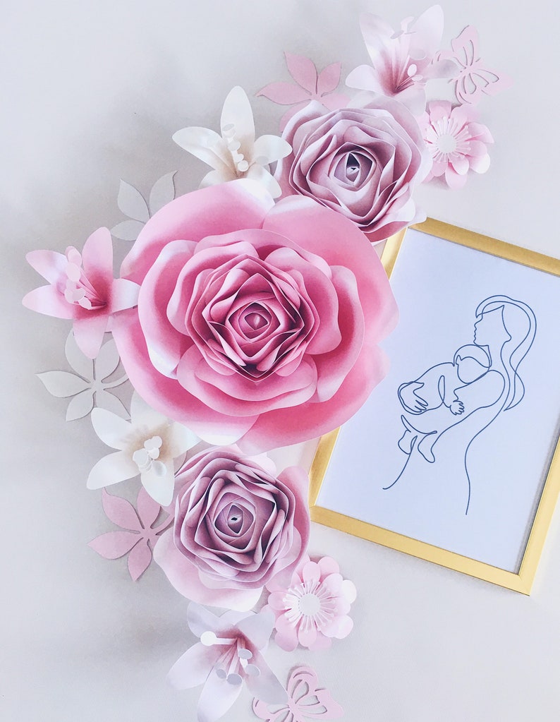 PAPER FLOWERS WALL decor, Nursery flower wall, 3d paper rose, girl