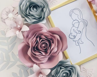 Riesige Papierblumen für das Kinderzimmer, Über Krippenpapier Rosen, Wandblumen, Blumenkulisse, Kinderzimmer Wandblumen, Papierblumen Wanddeko