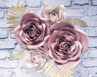 ROSE GOLD paper FLOWERS wall decor, unique roses wall art, floral nursery decor,  beauty salon wall hanging, baby shower decorations