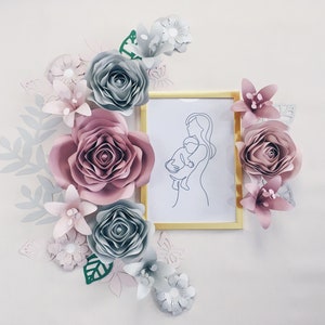 PAPER FLOWERS NURSERY wall decor, large flower to hang on wall, pink and gray decoration for girls room, 3d roses art, baby shower backdrop