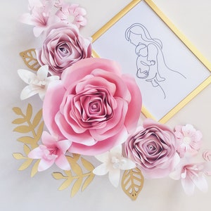 PAPER FLOWERS WALL decor, roses wall art, floral nursery decor, blush pink wall flowers, beauty salon wall hanging, baby shower decorations