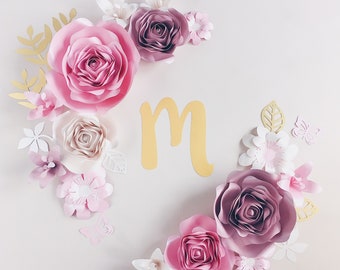 BLUSH PINK NURSERY wall decor, 3d paper flowers set , girl room wall art, baby shower flowers backdrop, wall flower decor
